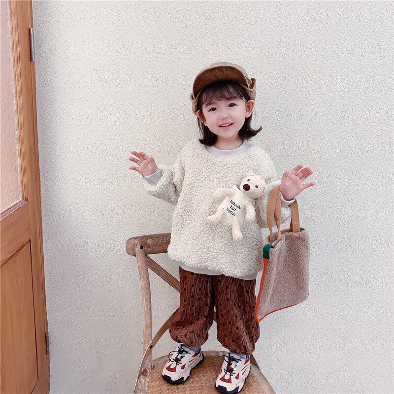 80-130 cm wintermeisjes schattige cartoon beren sweatshirts baby kinderen fleece dikke warme top