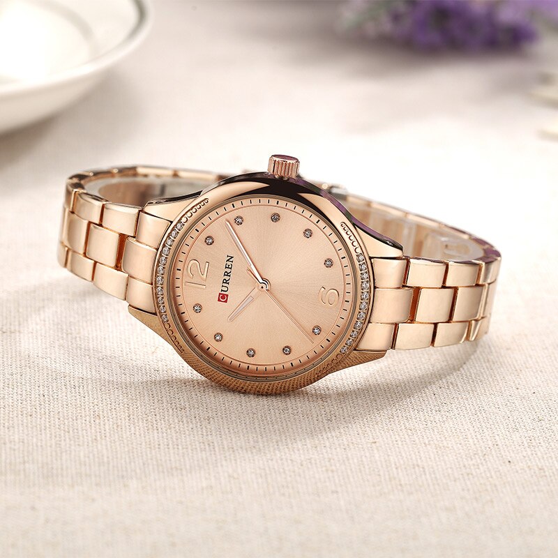 CURREN Watch Women Luxury Brand Dress Ladies Wristwatch Rhinestone Quartz Clock Stainless Steel Waterproof Montre Femme