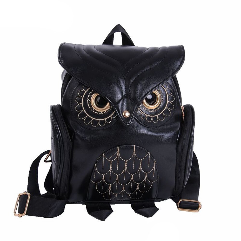 Hibou sac à dos adolescentes sacs d'école mignon dessin animé hibou sac à dos femmes école sac à dos pour femmes en cuir sac Mochila Mujer # T1G: Black