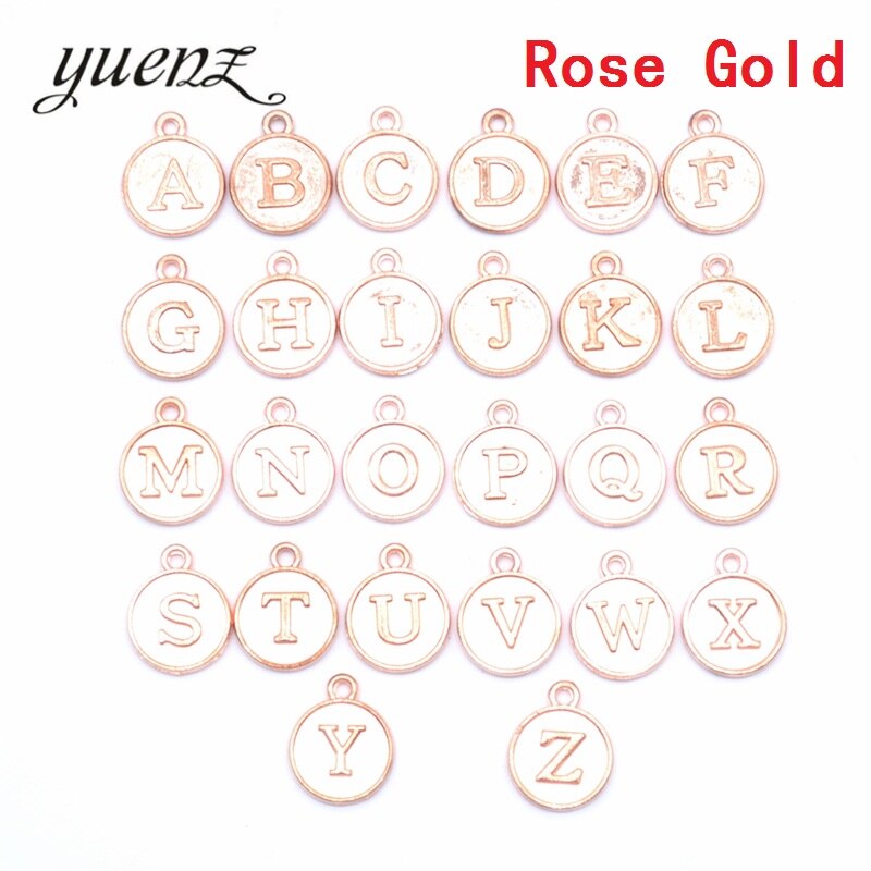 Yuenz 26 Stks/set 7 Kleuren Metalen Legering Alfabet A-Z Letters Bedels Hangers Diy Sieraden Accessoires 15*12 Mm S205: Rose Goud Kleur