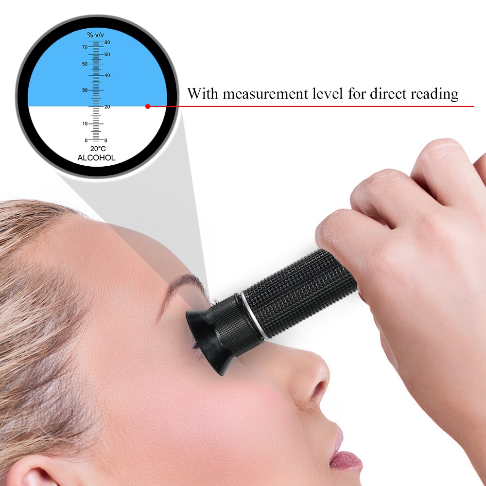 Portable ATC Alcoholometer Alcohol Refractometer Liquor Volume Percent Tester with 0-80% Measuring Range