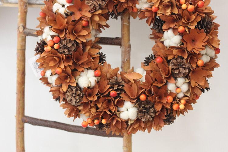 Guirnalda de flores naturales para decoración de otoño, decoración rústica de algodón, para puerta Delantera, de Acción de Gracias