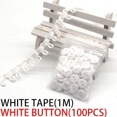 1 pakke (1 meter og 100 stk knapper) snøredragt hat knap knaphul elastisk båndbånd til pelskrave sy tilbehør diy: Hvid hvid