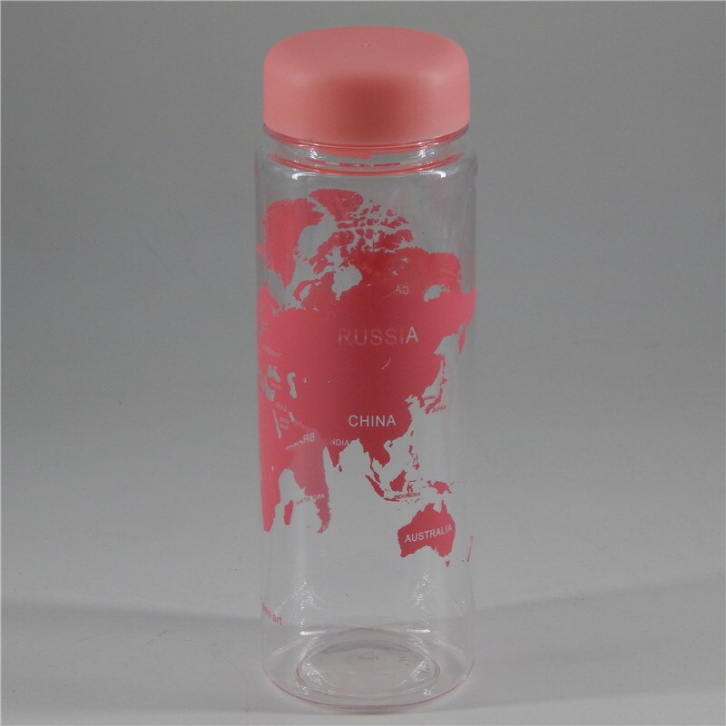 Draagbare Plastic Fles Water Fles Begeleidende Kaart Van De Wereld Serie Fles 500Ml Citroensap Sport Water Fles: Pink