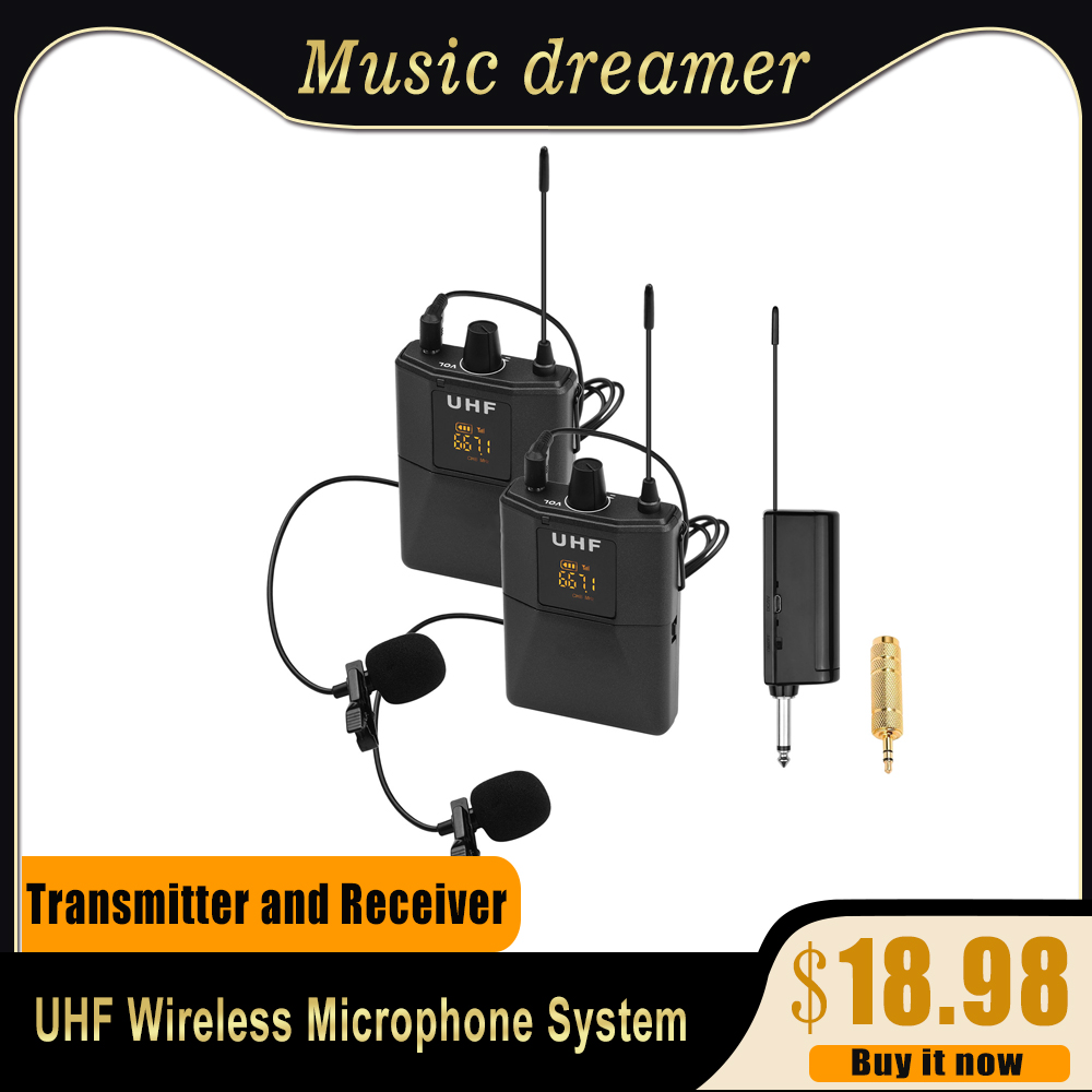 Sistema microfonico senza fili UHF con trasmettitore per microfono corpo-pacchetto e adattatore per ricevitore per miscelatore Audio per altoparlanti registrazione video