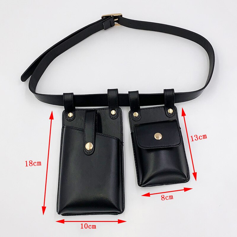 Riñonera de cuero 2 en 1 para mujer, bolso cruzado de lujo para el pecho y el teléfono, a la , de verano: black