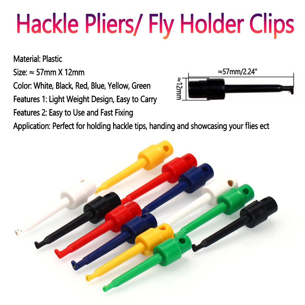 Bimoo 6PCS Lange Tip Hackle Tang Vliegen Haak Houder Clips Vliegbindset Tool Vliegvissen Accessoires Nimf Droog Nat vlieg Houder Clips