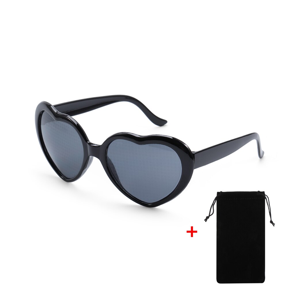 Love Heart Shaped Effects Glasses Watch The Lights Change Love Image Heart Diffraction Glasses At Night Sunglasses: Black Set