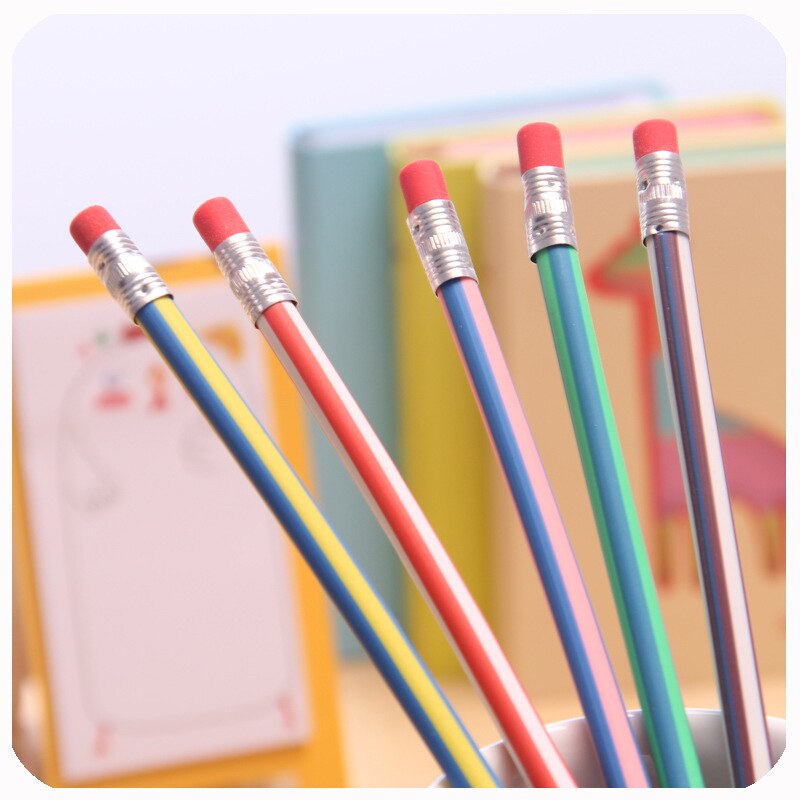 1 pièces coréen papeterie mignon coloré drôle Bendy couleur bonbon doux Flexible Standard crayon avec gomme école bureau