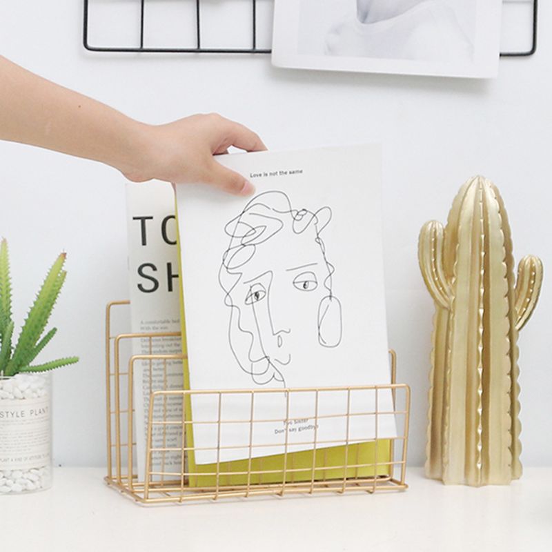 Book Rack Grid Wrought Iron Desktop Storage Rack Bookshelf Magazine File Organizer Holder