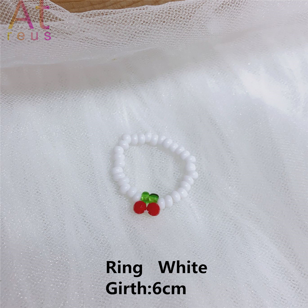 Zomer Strand Boho Transparante Kralen Cherry Sieraden Set Crystal Choker Ketting Voor Vrouwen Meisje Fruit Weave Kralen Armband Ring: H72593