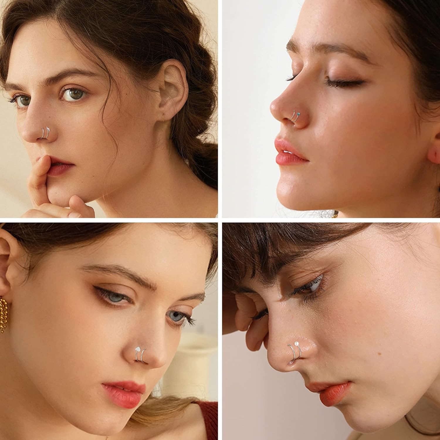Drperfect 20G Acero inoxidable doble nariz aro espiral Luna estrella mariposa serpiente pendientes de aro retorcidos para mujer