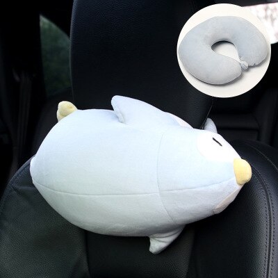 Cartoon U Vorm Auto Nekkussen Memory Foam Transformator Hoofdsteun Ondersteuning Rest Vliegtuig Reizen Kussens Dier Konijn Kikker Varken Beer: penguin