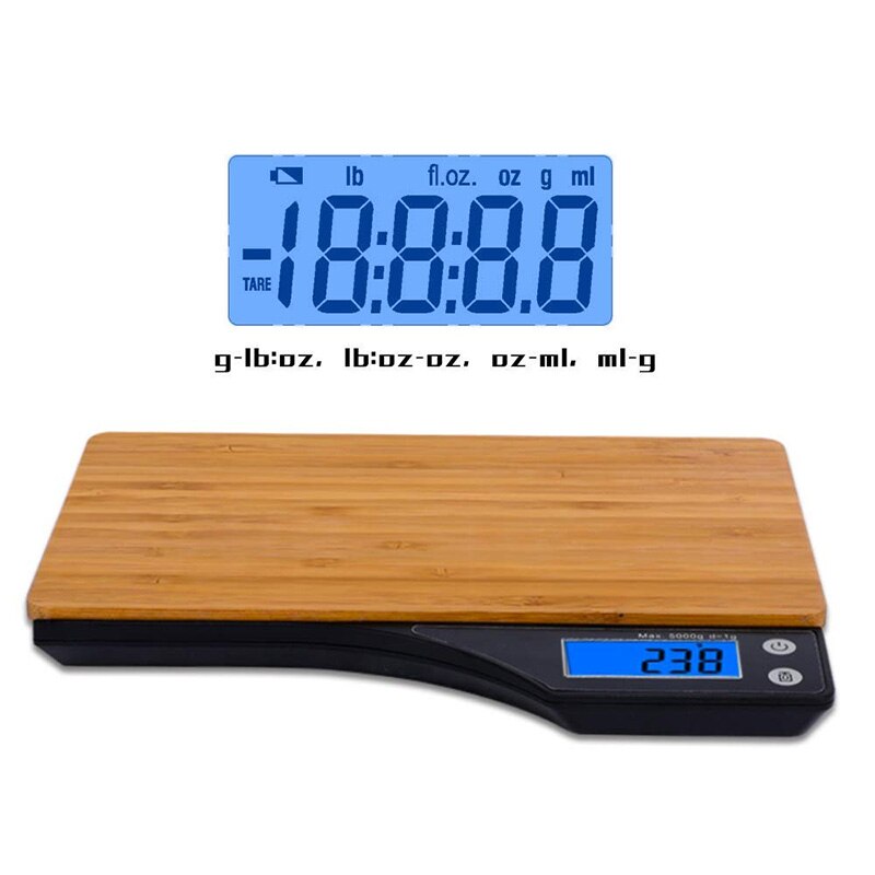 Digital madvægt, naturlig bambus platform, tara funktion og 11 lbs kapacitet til køkkenvægt digital vejning gram og ounce