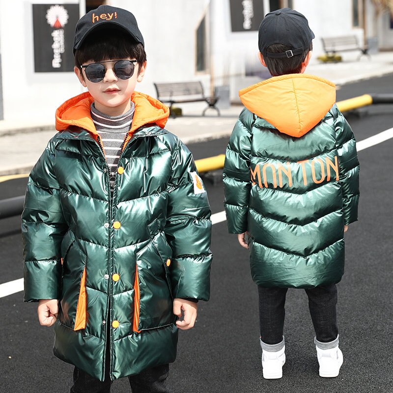 Kids Winter Long Style Jacket Coat For Boys Children Hooded Outerwear Warm Clothes Age 4 5 6 7 8 9 10 11 12 13 Years Old