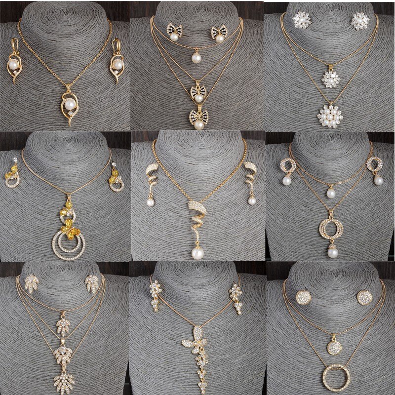 Ensemble de bijoux de perles en Imitation pour femmes, , perles autrichiennes, en strass, boucles d'oreilles, collier multicouche