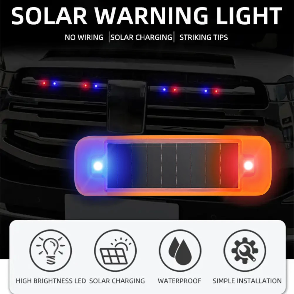 1-5 Stuks Auto Waarschuwingslampje Voor Fiets Motorfiets Scooters Solar Led Waarschuwt Licht Rood-Blauw Led Strobing Signaal Zonne-Energie Knipperlicht