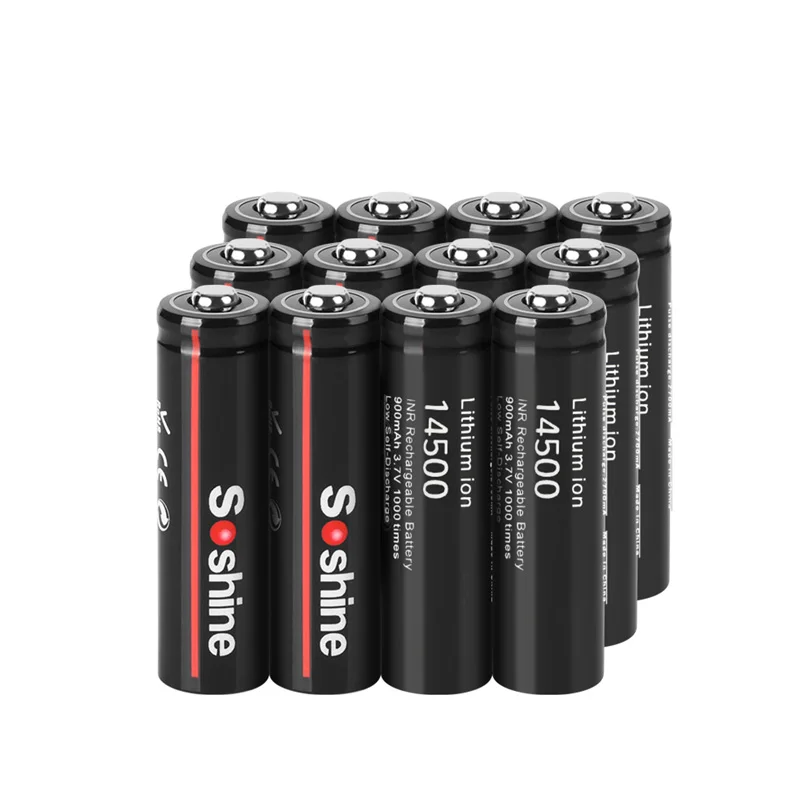 Soshine 14500 900mAh Lithium Rechargeable Batteries 3.7V AA Li-ion Battery Cell for Led Flashlight Headlamps Torch Mouse Toys: WHITE