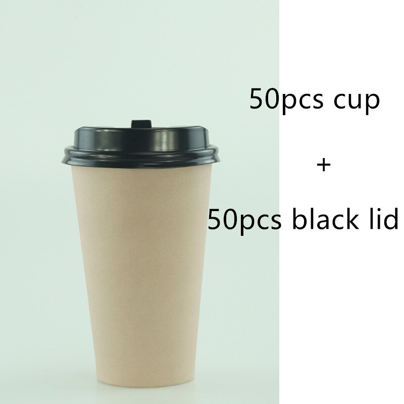 50pcs 500ml pure color disposable coffee cup thickening drink paper cups party wedding beverage cup with lids: cup and lid1