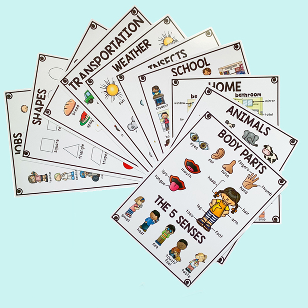 20Groups/Set A4 Size Cognition English Words Card Cartoon Poster Mind Map Early Learning Education Classroom Decoration Teacher