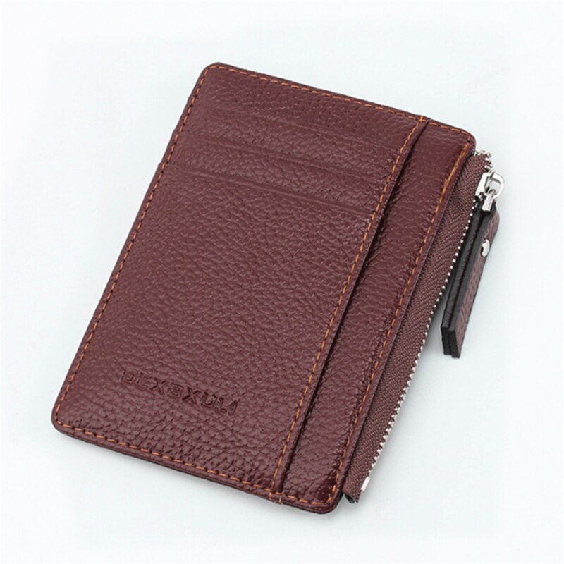 Men/Women Mini ID Card Holders Business Credit Card Holder PU Leather Slim Bank Card Case Organizer Wallet Zipper Unisex: Coffee