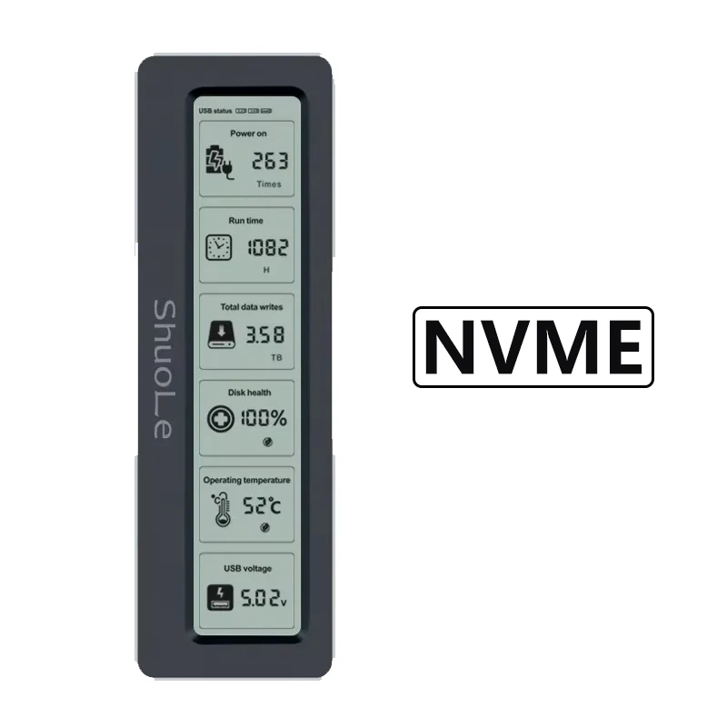 M.2 NVME SATA Dual Protocol Digital Display Monitoring Dtorage Box USB 3.2 10Gbps Transfer M2 SSD External Hard Drive Enclosure: Gold