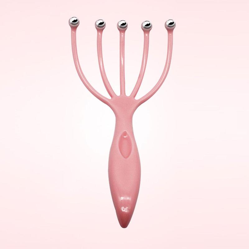 Hark voor hoofdmassage verkoper vijfvinger hoofdhuidmassager stalen bal hoofdmassage ontspanning vijfvinger massager voor hoofd: Roze