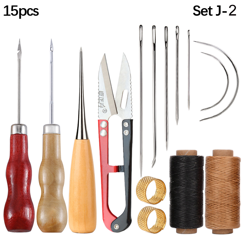 Leather Stitching Tools Kit with Hand Sewing Needles Awl Thimble Waxed Thread Set for DIY Leather Craft Shoemaker Repairs: Blue