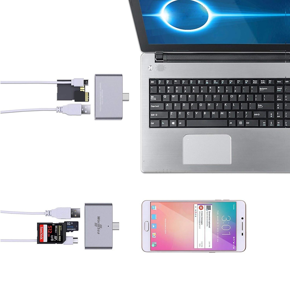 Usb type c kortlæser usb c hub thunderbolt 3 adapter usb-c til usb otg tf sd micro usb til macbook pro samsung  s10 s9 s8 huawei