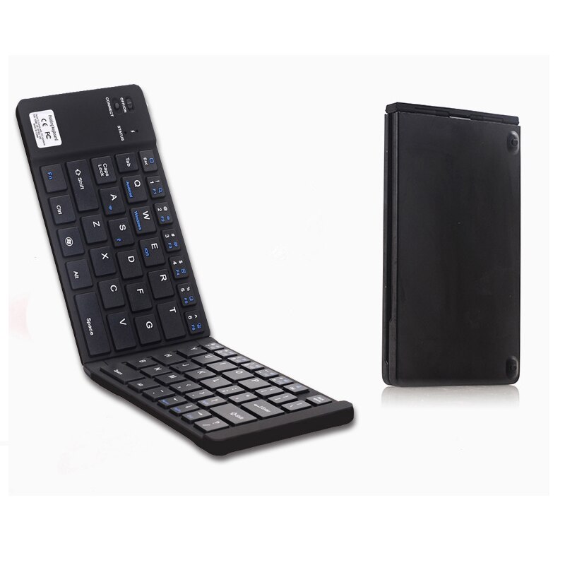 Trådløst bluetooth computer tastatur mini folde bt tastatur lille ultra slank foldbar bærbar pc kontor tastatur til ipad telefon: Sort