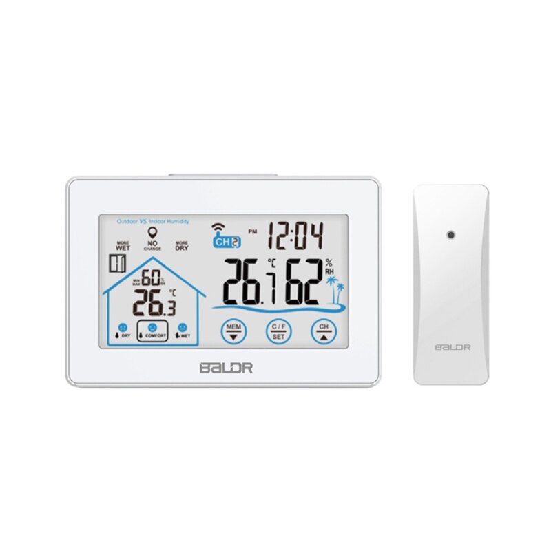 Baldr Weather Station Touch Screen In/Outdoor Thermometer Hygrometer Forecast Calendar Comfort Indicator Wireless Remote Sensor: white