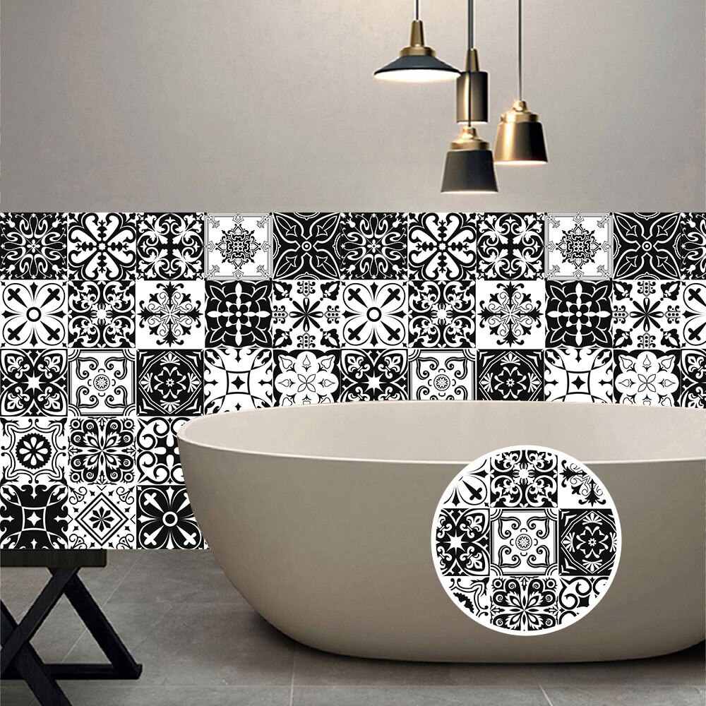 Retro Tiles Wall Stickers for Bathroom kitchen Tile Stickers Decor Adhesive Waterproof PVC Wall Stickers Kitchen Waist Line
