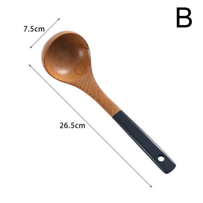 Solid Wood Handle Non Stick Cooking Pot Set Soup Spoon Rice Scoop Spatula Kitchen Cookware Utensils Set Home Gadget Tools Sets: B