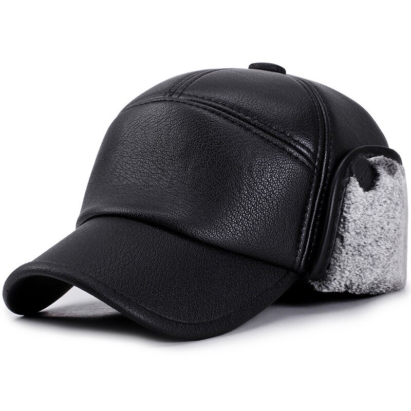 [NORTHWOOD] 2020 zima męska Pu skórzana czapka z daszkiem plus aksamitne pogrubienie czapka zimowa dla dorosłych Gorra Snapback Casquette Homme: czarny B