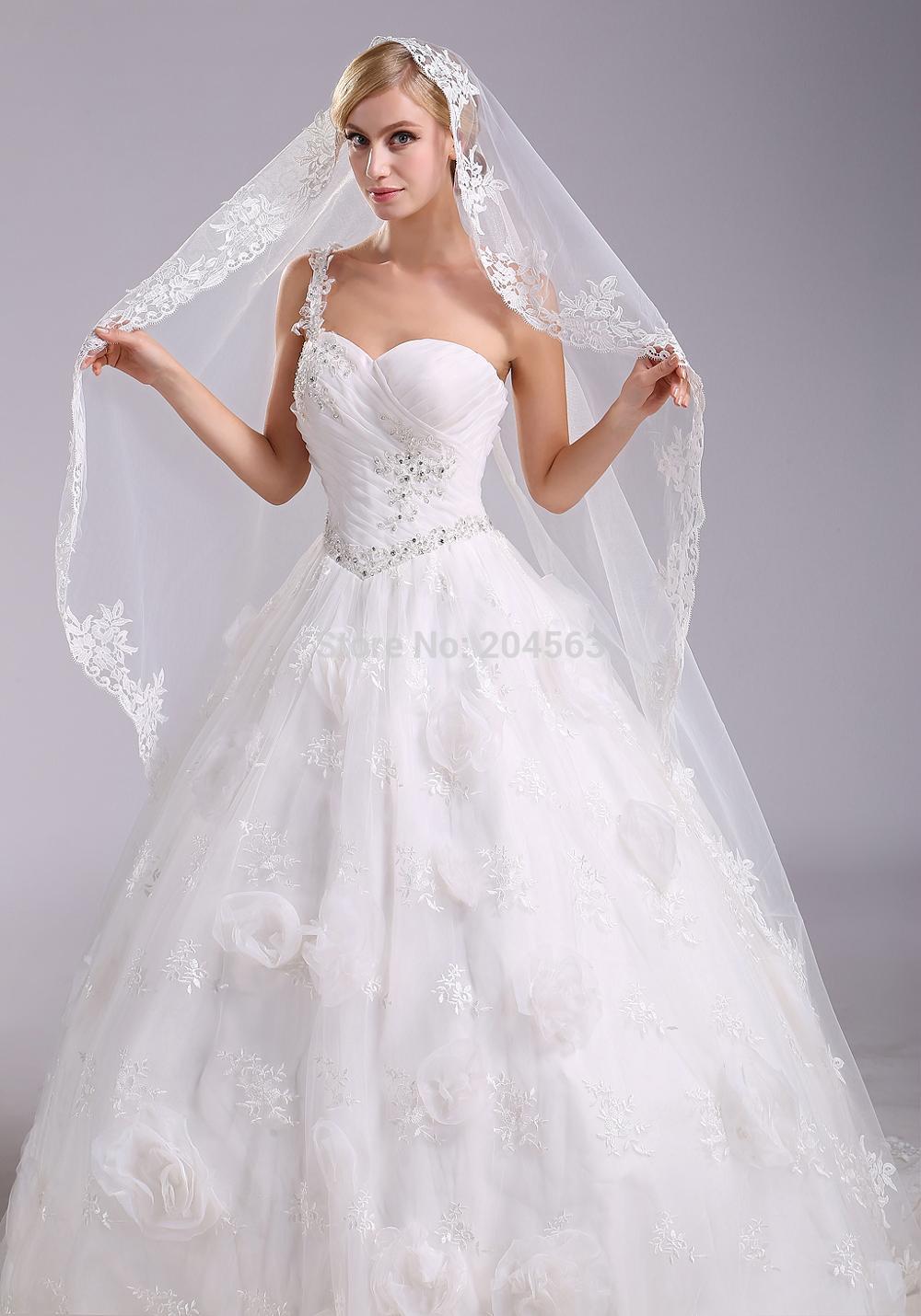 One-Layer White or Ivory Lace Cathedral Veil Wedding Veils Tulle Veil for Bride without Comb