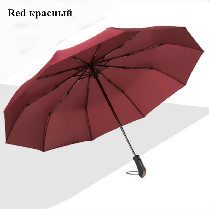 Wind Resistant Three Folding Automatic Umbrella Rain Women Auto Luxury Big Windproof Umbrellas Men Frame Windproof 10K Parasol: Red
