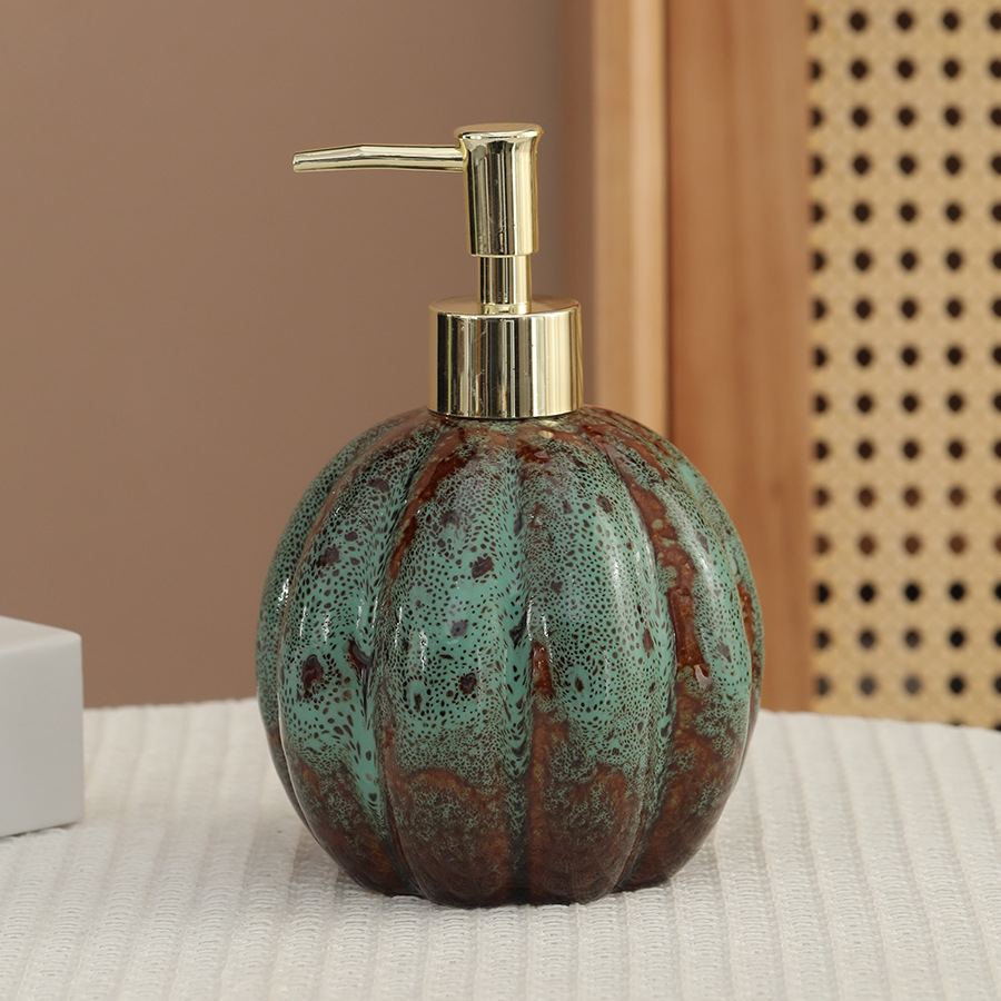 zeepdispenser Pompoen keramische fles voor handdesinfecterend middel, shampoo en douchegel, druk- en doseerfles, decoratie, dispenser: Bourgondië
