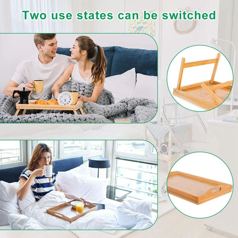 Foldable Bamboo Wood Bed Tray Breakfast On The Bed Laptop Desk Simple Dining Table For Sofa Bed Table Picnic With Handle