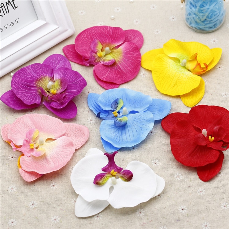 10cm sommerfugl orkidé kunstigt blomsterhoved diy håndlavet håndværk materiale hjem have dekorativ buket boks indretning blomster