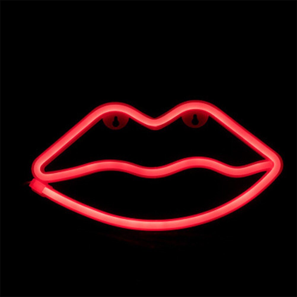 letrero de neón con luz LED USB/alimentado por batería lámpara de neón para colgar en la pared Día de San Valentín decoración del hogar lámpara de noche de Navidad: Red Lip
