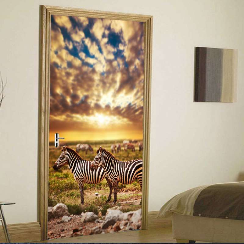 Zebra Door Stickers 3D Wallpaper Bedroom Living Room Door Poster Mural PVC Self-adhesive Waterproof Home Decor Decals: Default Title