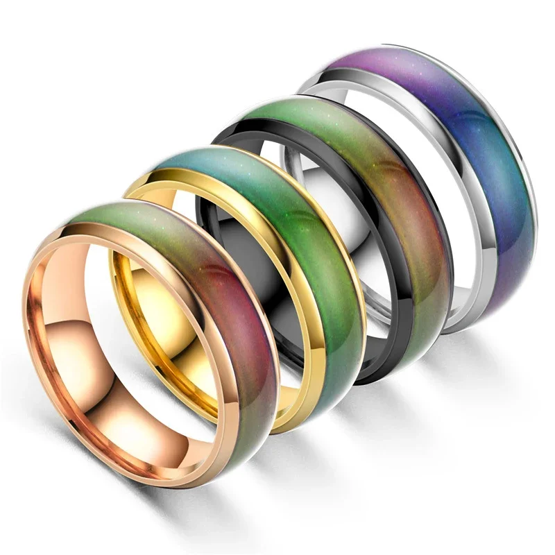 5 Colors Stainless Steel Changing Color Rings Mood Emotion Feeling Temperature Ring for Women Men Couples Ring Tone Jewelry