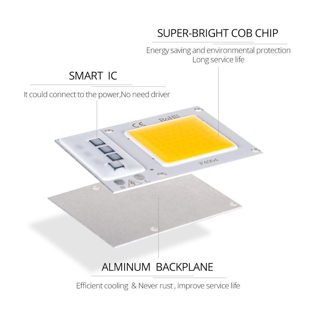COB puce LED 220V 110V 30W 20W 10W LED perle COB puce Smart IC pas de scintillement LED projecteur pas besoin de pilote bricolage projecteur