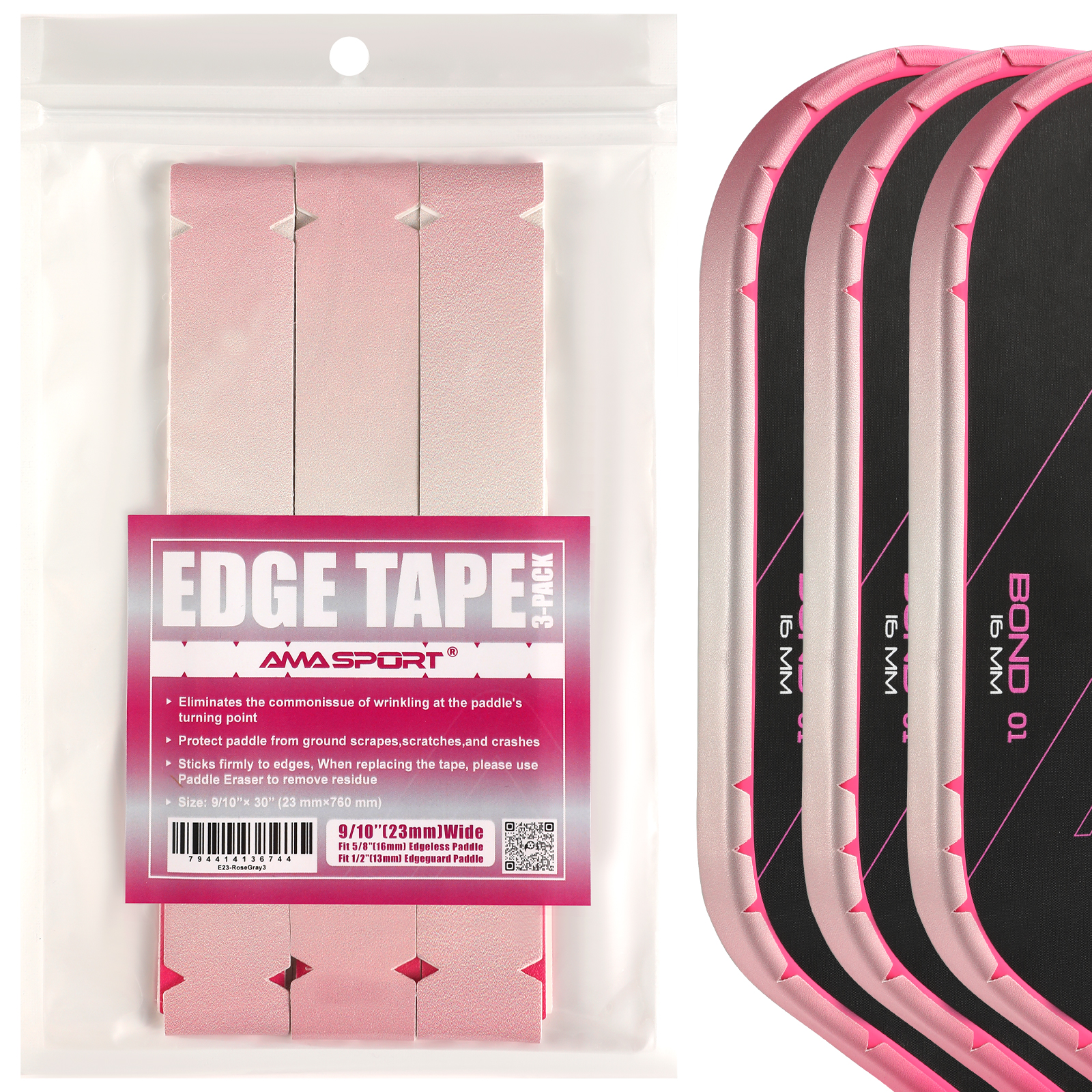 AMA SPORT Pickleball Paddle Protection Tape Gradient Color-Racket Edge Protection Tape -Fit Perfectly Curved Edge -No Wrinkling