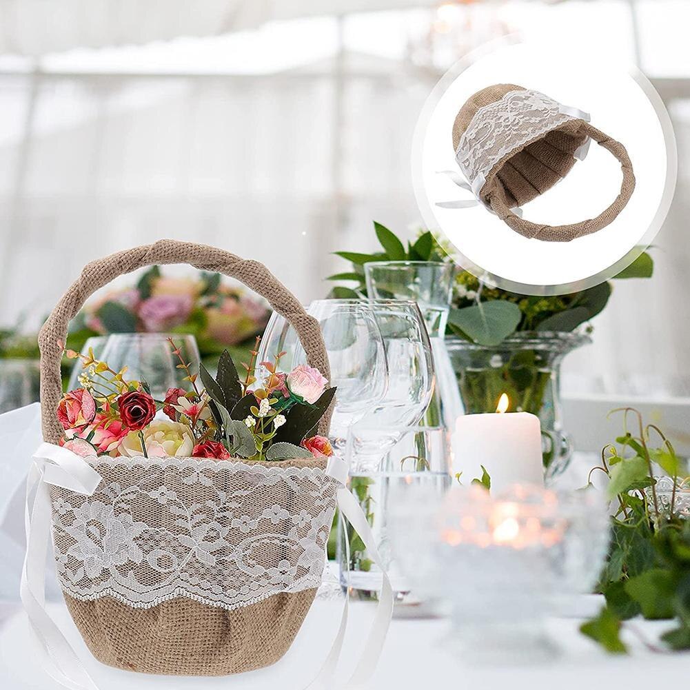 Bryllup blomsterkurv blomsterpige kurv blonder perle romantisk hvid rhinsten dekoration til bryllup ceremoni fest kurv