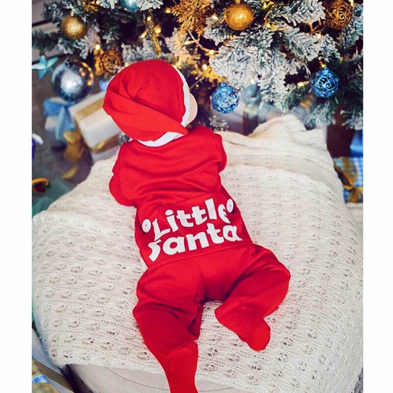 Baby Baby Meisje Jongen Kerst Kerstman Footies met Xmas Hoed Rood Pasgeboren Kinderen Katoenen Kleding 2 stuks Set