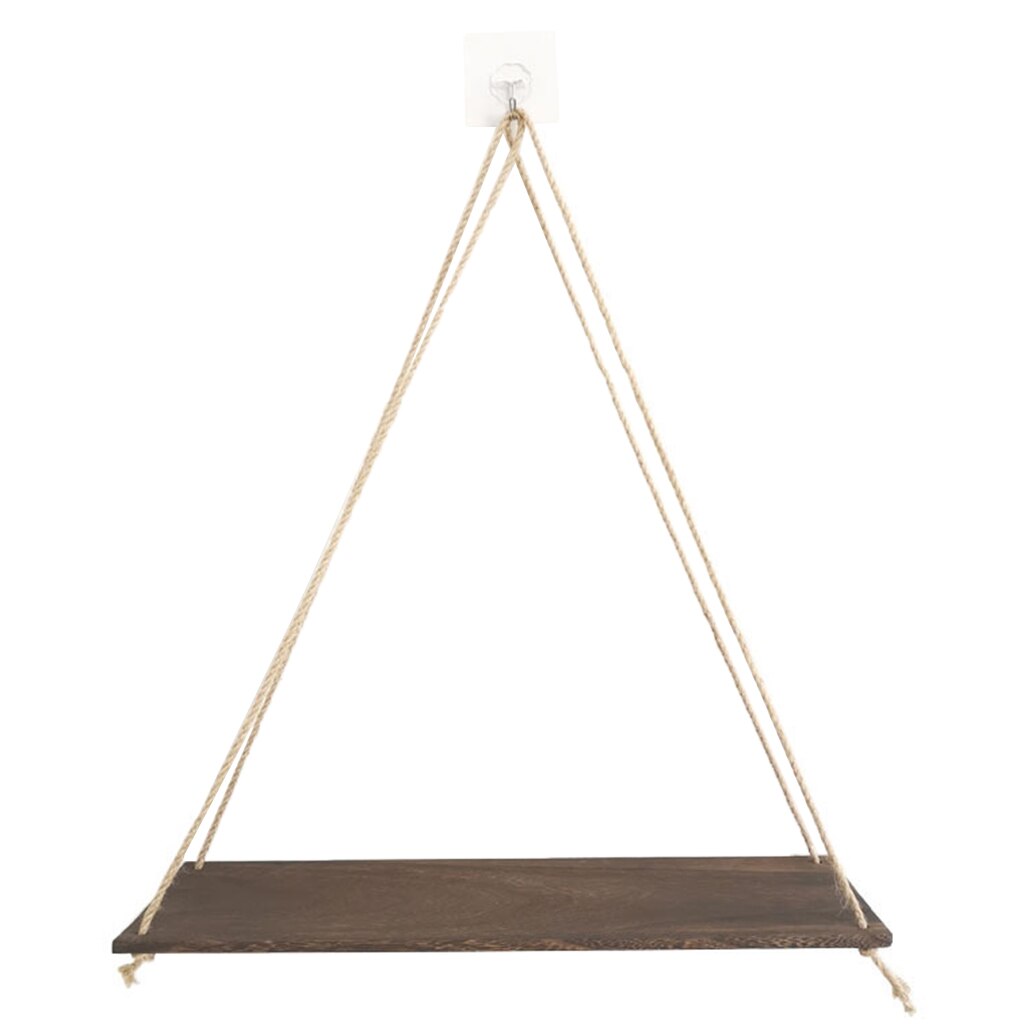Hængende væghængte hylder træ svævende hylder rack plante potte hængende hylde: L mørkt træ