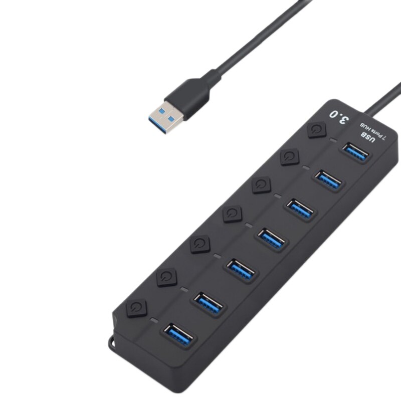 USB Hub 3.0 High Speed 5GBPS 7 Port Multi Splitter Adapter On/Off Switch for Laptop PC