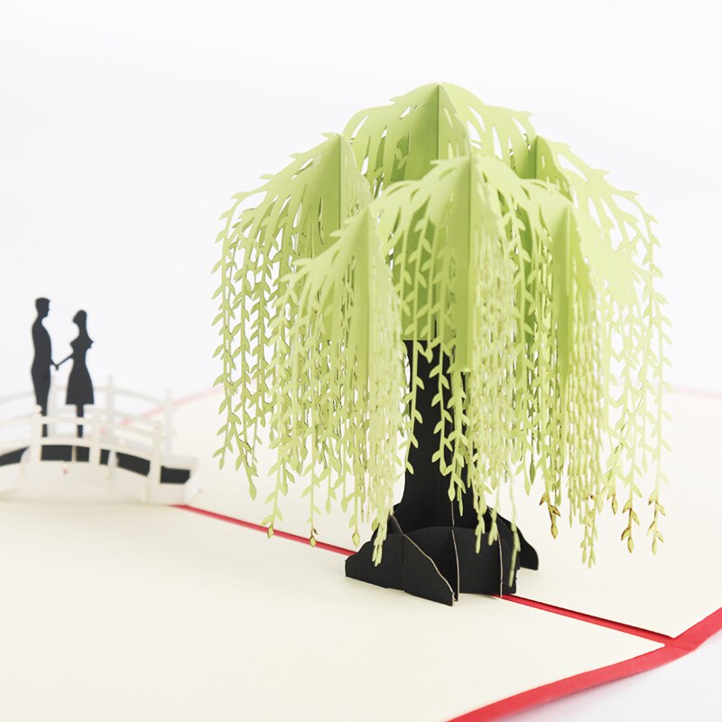 1PCS 3D Willow Tree Couples Pop-Up Cards Flowers Birthday Anniversary Card for Her Wife with Envelope Greeting Cards