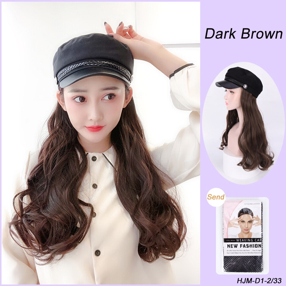 Gorro de marinero largo, liso y ondulado, selección Multicolor con peluca y sombrero, conexión Natural, pelo sintético, tocado completo para mujer: HJM-D1-2-33